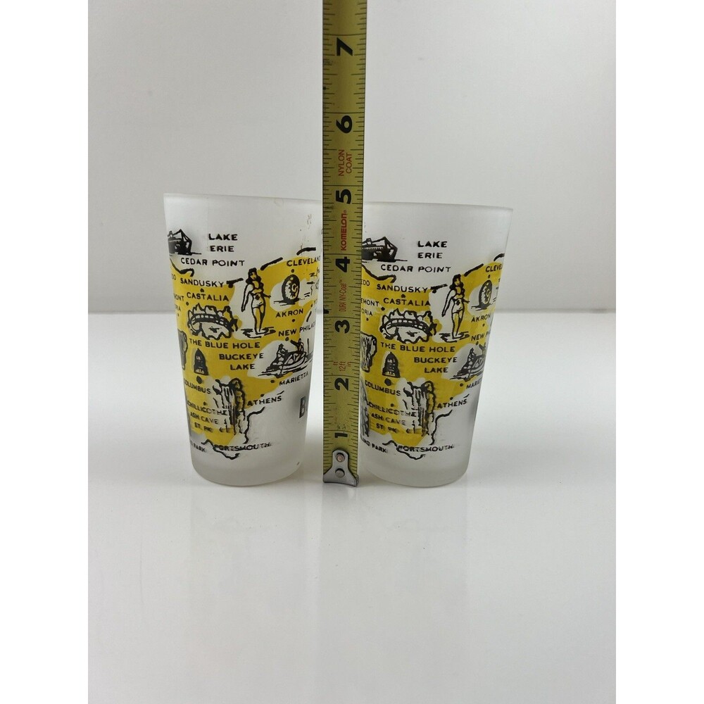 Vintage Set Of 2 Ohio Frosted Souvenir Glass Tumbler 4.75" Hazel Atlas Kitschy - Picture 10 of 12